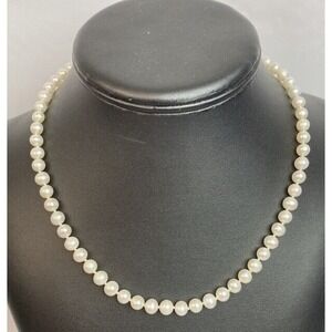 Vintage 18” PJS Strung Pearls 14K Yellow Gold Clasp Signed